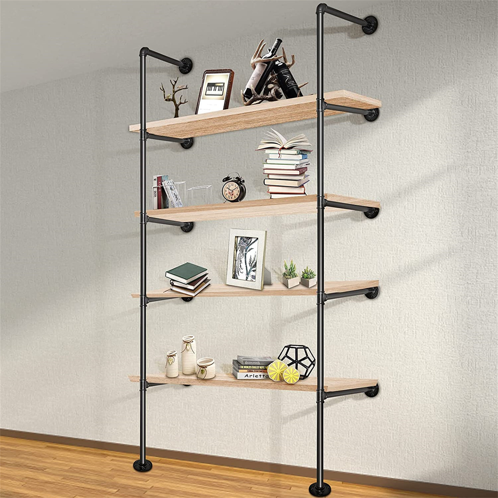 Williston Forge Georgie Mae Black Metal D.I.Y Iron Pipe Flanges Style 5 Tiered Shelf Wood Planks Not Included Reviews Wayfair
